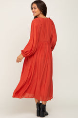 Rust V-Neck Smocked Accent Maternity Maxi Dress