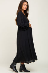 Black V-Neck Smocked Accent Maternity Maxi Dress