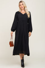 Black V-Neck Smocked Accent Maternity Maxi Dress