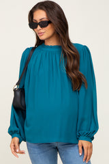 Teal Chiffon Ruffle Accent Maternity Blouse