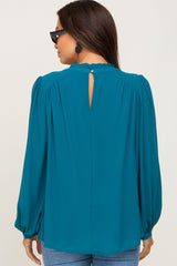 Teal Chiffon Ruffle Accent Maternity Blouse