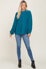 Teal Chiffon Ruffle Accent Maternity Blouse