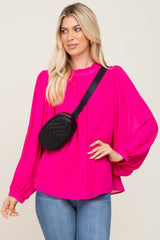 Fuchsia Chiffon Ruffle Accent Blouse