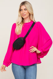 Fuchsia Chiffon Ruffle Accent Blouse