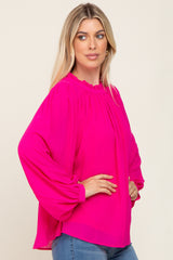 Fuchsia Chiffon Ruffle Accent Blouse