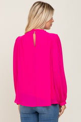 Fuchsia Chiffon Ruffle Accent Blouse