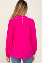 Fuchsia Chiffon Ruffle Accent Maternity Blouse