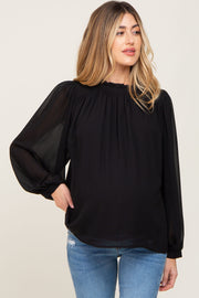 Black Chiffon Ruffle Accent Maternity Blouse