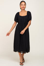 Black Textured Stripe Chiffon Midi Dress