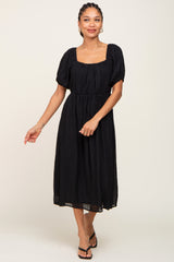 Black Textured Stripe Chiffon Maternity Midi Dress