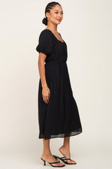 Black Textured Stripe Chiffon Midi Dress