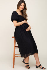 Black Textured Stripe Chiffon Maternity Midi Dress