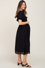 Black Textured Stripe Chiffon Maternity Midi Dress