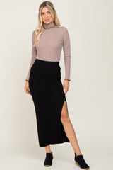 Black Ribbed Sweater Midi Skirt