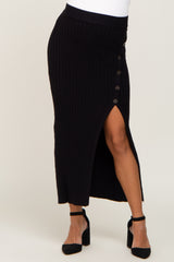 Black Ribbed Sweater Maternity Midi Skirt