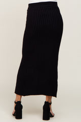 Black Ribbed Sweater Maternity Midi Skirt