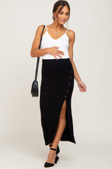 Black Ribbed Sweater Maternity Midi Skirt