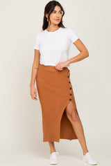 Camel Ribbed Sweater Midi Skirt