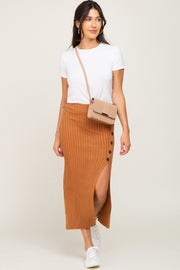 Camel Ribbed Sweater Midi Skirt