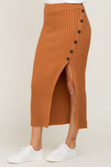 Camel Ribbed Sweater Midi Skirt