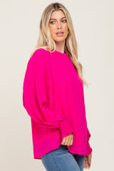 Fuchsia Chiffon Ruffle Accent Pleated Blouse