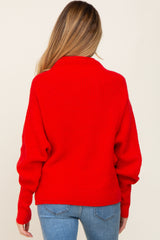 Red Knit Mock Neck Long Sleeve Maternity Sweater