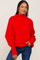 Red Knit Mock Neck Long Sleeve Maternity Sweater