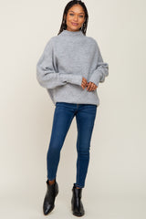 Grey Knit Mock Neck Long Sleeve Sweater