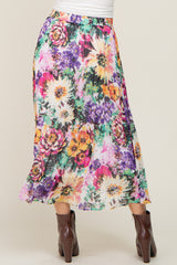 Fuchsia Floral Pleated Maternity Midi Skirt