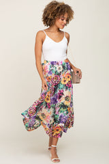 Fuchsia Floral Pleated Midi Skirt