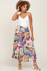 Fuchsia Floral Pleated Midi Skirt