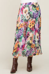 Fuchsia Floral Pleated Maternity Midi Skirt