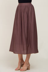 Brown Gathered Midi Skirt