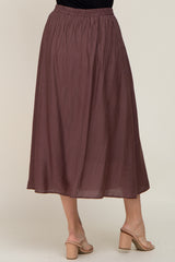 Brown Gathered Midi Skirt