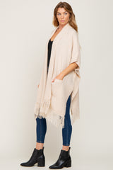 Beige Oversized Fringe Shawl Cardigan