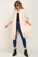 Beige Oversized Fringe Shawl Cardigan