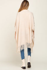 Beige Oversized Fringe Maternity Shawl Cardigan