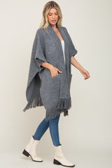 Charcoal Oversized Fringe Shawl Cardigan