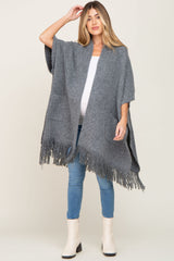 Charcoal Oversized Fringe Maternity Shawl Cardigan