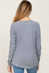 Navy Striped Knit Long Sleeve Curved Hem Maternity Top