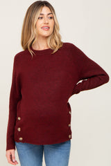 Burgundy Soft Knit Button Detail Maternity Sweater