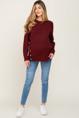 Burgundy Soft Knit Button Detail Maternity Sweater