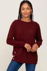 Burgundy Soft Knit Button Detail Maternity Sweater