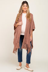 Rust Oversized Fringe Maternity Shawl Cardigan