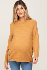 Camel Soft Knit Button Detail Maternity Sweater