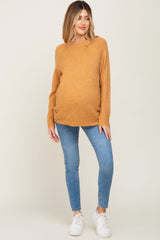 Camel Soft Knit Button Detail Maternity Sweater