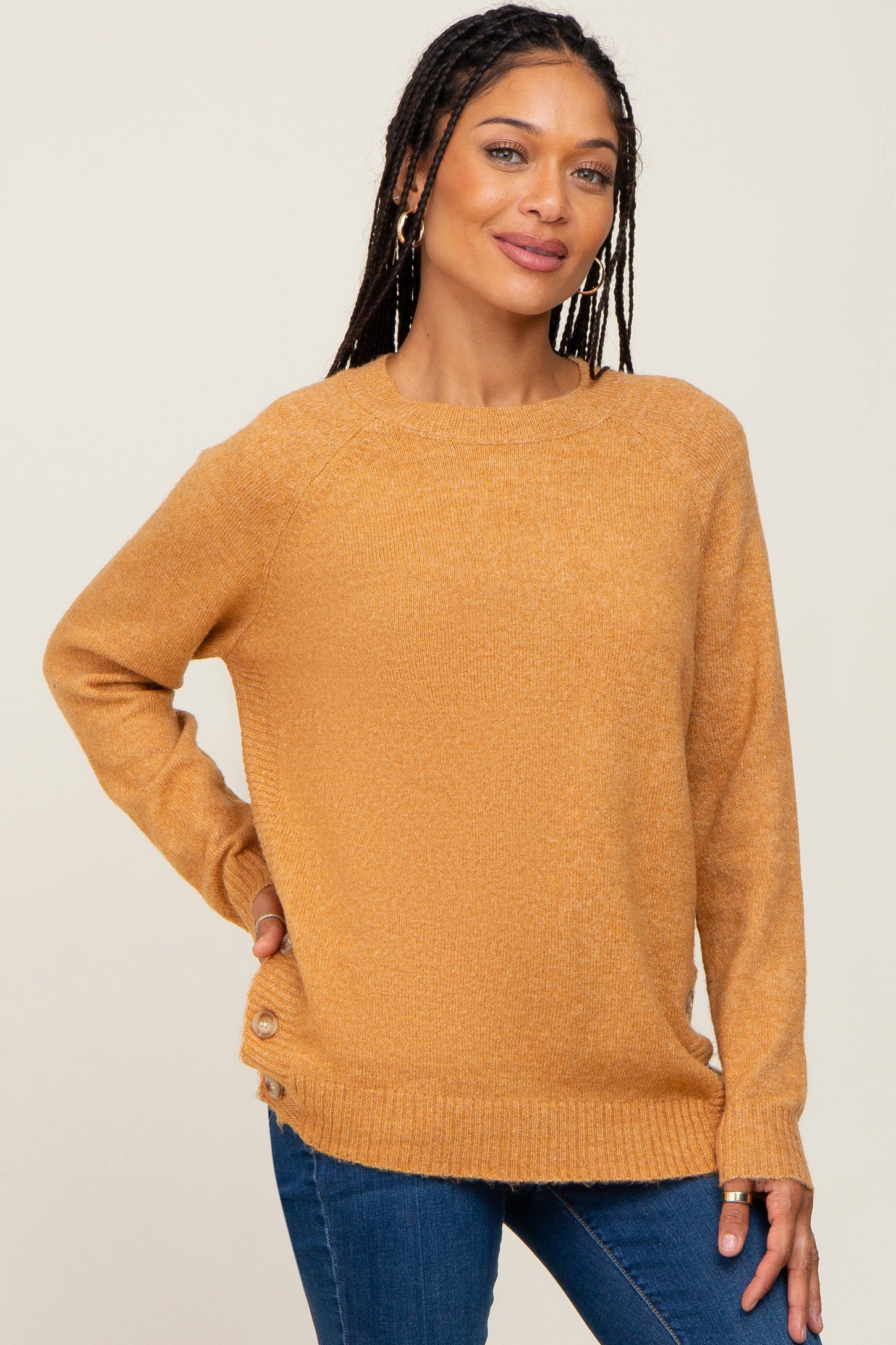 Light Camel Funnel Neck Dolman Sleeve Sweater– PinkBlush