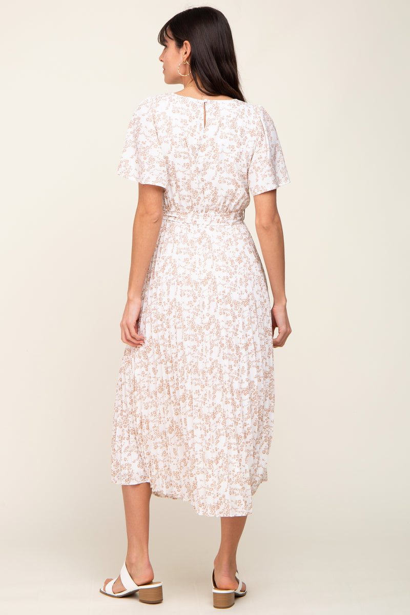 Ivory Floral Pleated Midi Dress – PinkBlush