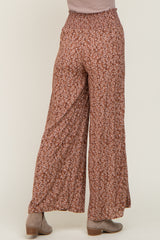 Brown Floral Smocked Wide Leg Pants