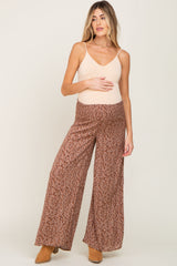 Brown Floral Smocked Wide Leg Maternity Pants